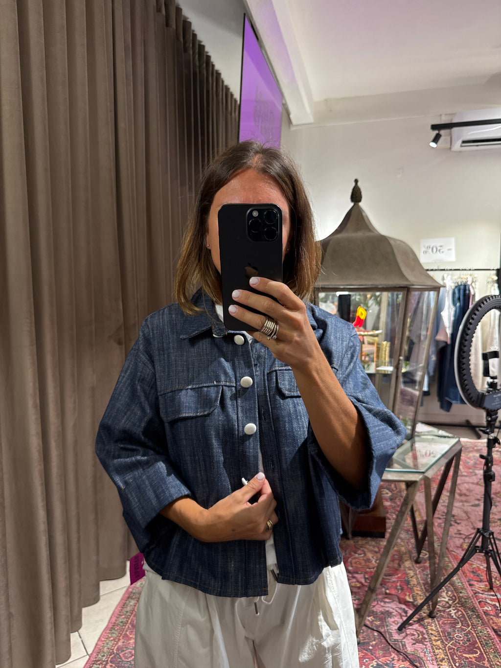 GIACCA CROPPED CHAMBRAY